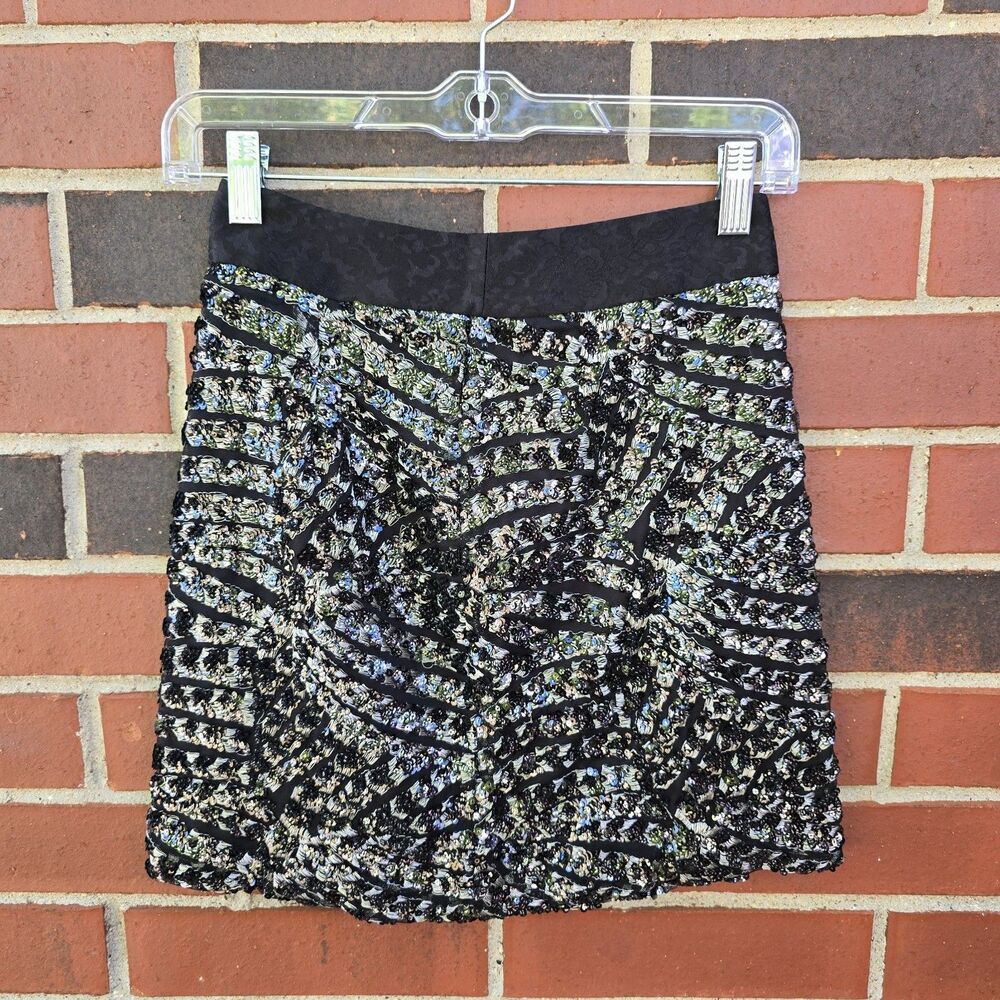 Zara Women XS Black/Silver Seguin Mini Skirt Excellent Festive Holiday